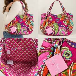 Vera Bradley Pink Swirls Crescent Handbag Quilted Cotton Shoulder Bag Purse NWT